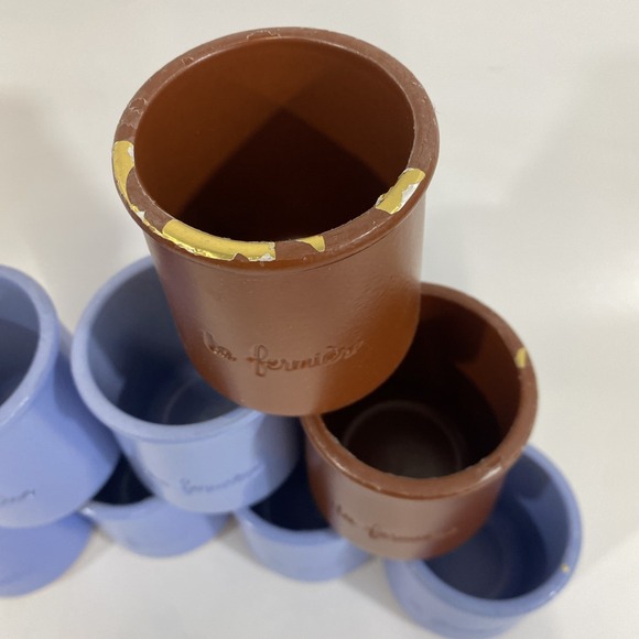 La Fermiere Yogurt Pot Lot Bundle (8) Blue & Brown Excellent TerraCotta - Picture 2 of 5